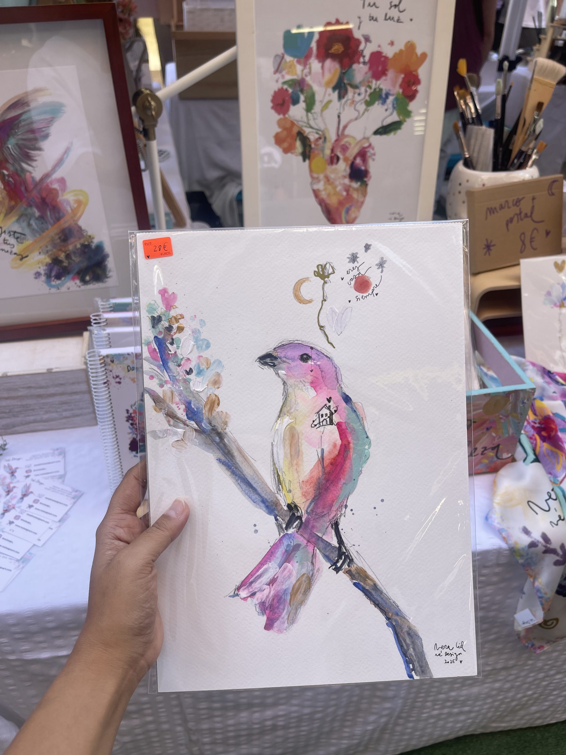 COLIBRÍ EN ACUARELA Y ACRÍLICO